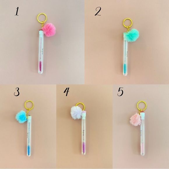 3pcs Tube Eyelash Brush/Spoolie with Furball & Gold Keychain | Mascara Wand - Picture 5 of 6